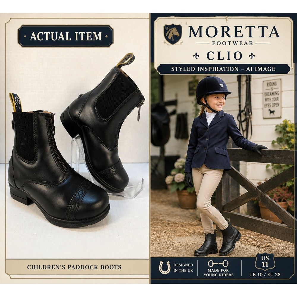 Moretta Clio Paddock Boots Kids Equestrian Front Zip Black US 11 EUC Equestrian